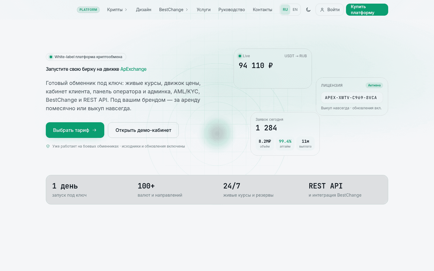 ApExchange — white-label платформа крипто-обменника